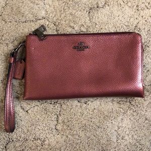 Coach double-zip pebble leather wristlet wallet